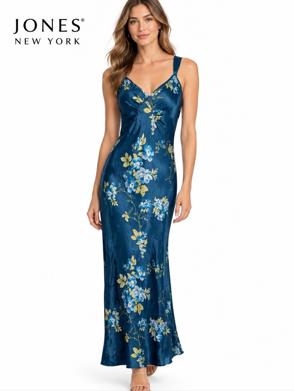 Vintage Y2K Jones new York sleeveless Floral  Satin Bodycon Slip Dress Size:S